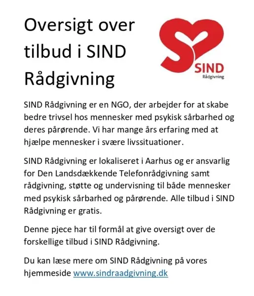 Oversigt over tilbud i SIND Rådgivning